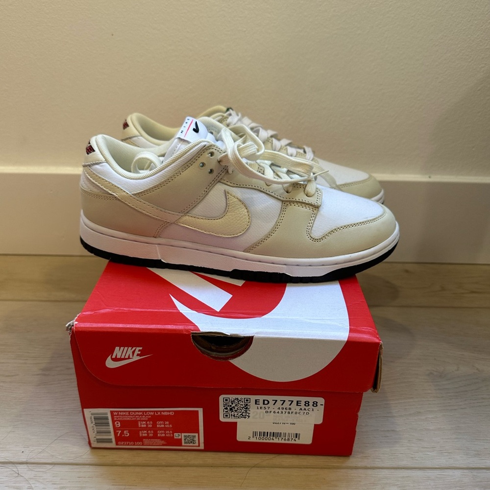 Women’s Nike Dunk Low in White/Coconut Milk/Black, NWT and box